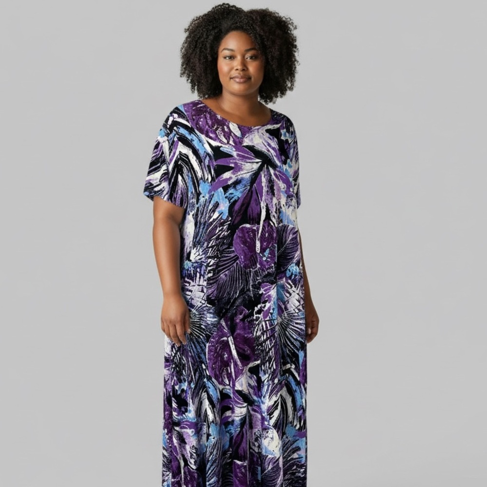 Vintage Jostar Long Poly Spandex Slinky Knit Travel Dress Purple Made in USA